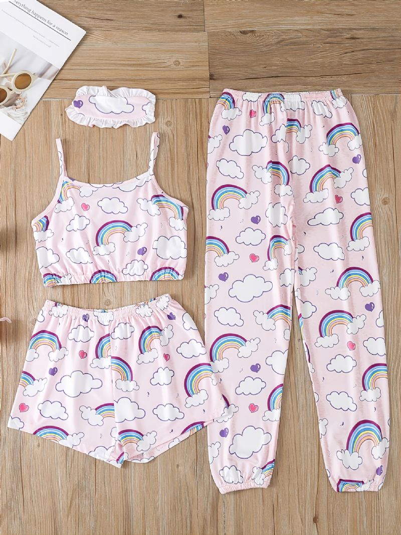 Flickor Rainbow Cloud Printed Vest & Eye Mask & Sleepwear Byxor Shorts Pyjamas Set