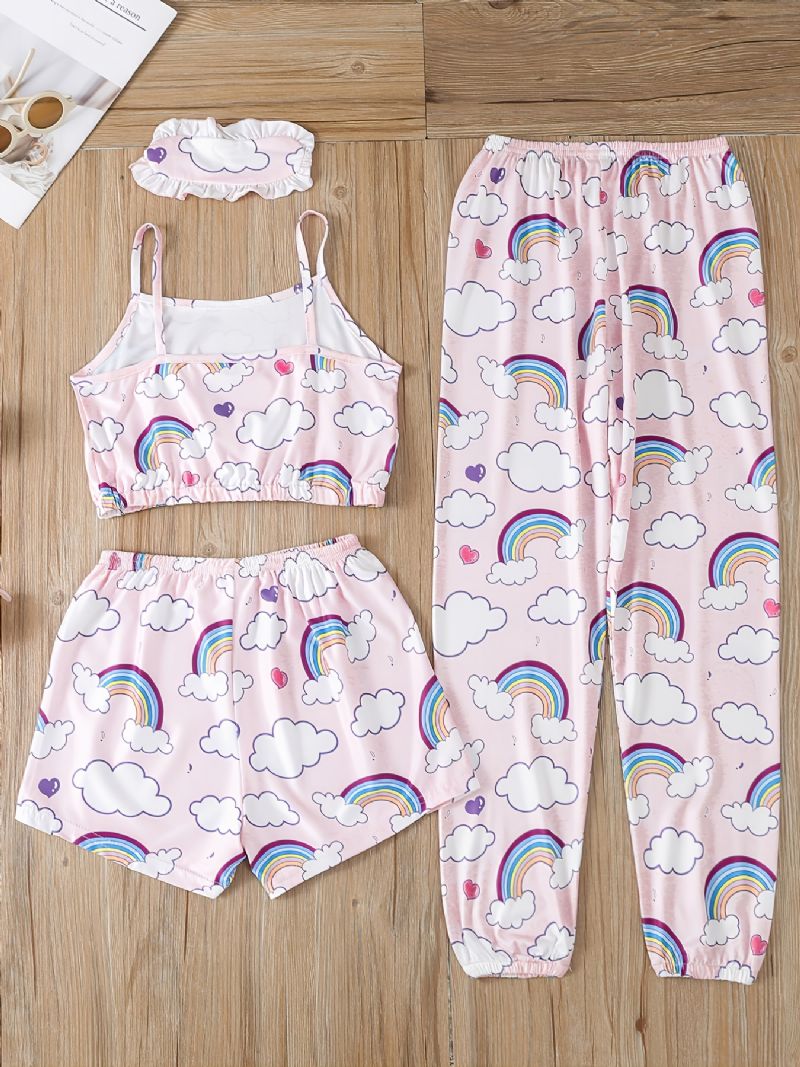 Flickor Rainbow Cloud Printed Vest & Eye Mask & Sleepwear Byxor Shorts Pyjamas Set