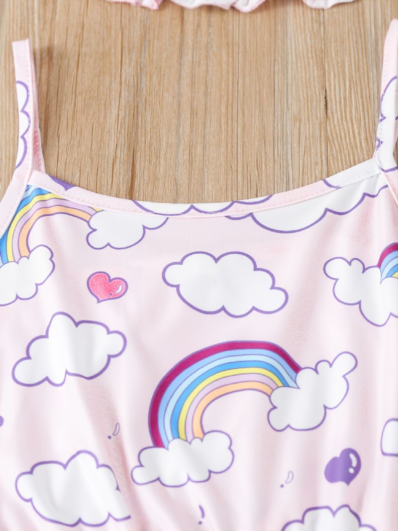 Flickor Rainbow Cloud Printed Vest & Eye Mask & Sleepwear Byxor Shorts Pyjamas Set