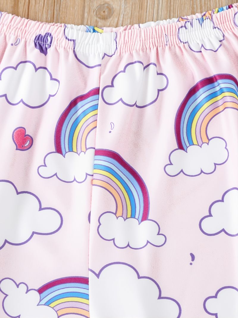 Flickor Rainbow Cloud Printed Vest & Eye Mask & Sleepwear Byxor Shorts Pyjamas Set