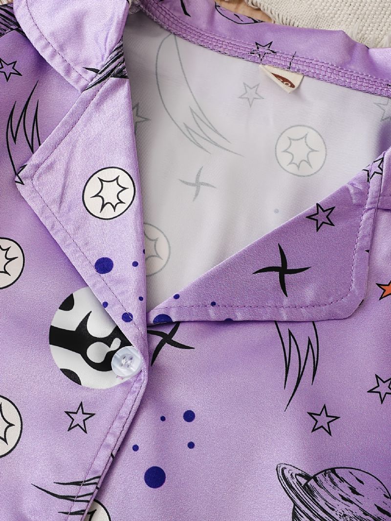 Flickor Satin Star Print Pyjamas Set Långärmad Skjorta + Matchande Byxor Set Lounge Wear Hemkläder Barnkläder