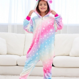 Flickor Söt Fleece Thermal Rainbow Unicorn Hooded Pyjamas För Hem Party