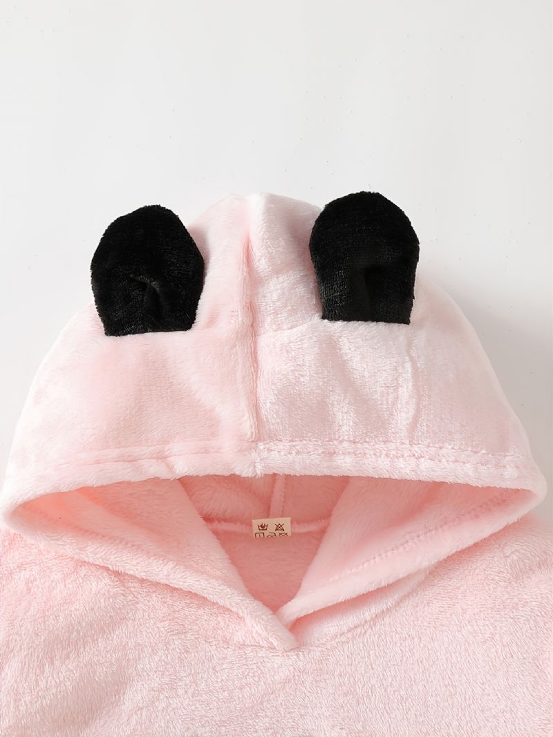 Flickor Söt Tecknad Panda Mönster Flanell Hooded Pyjamas Set Rosa