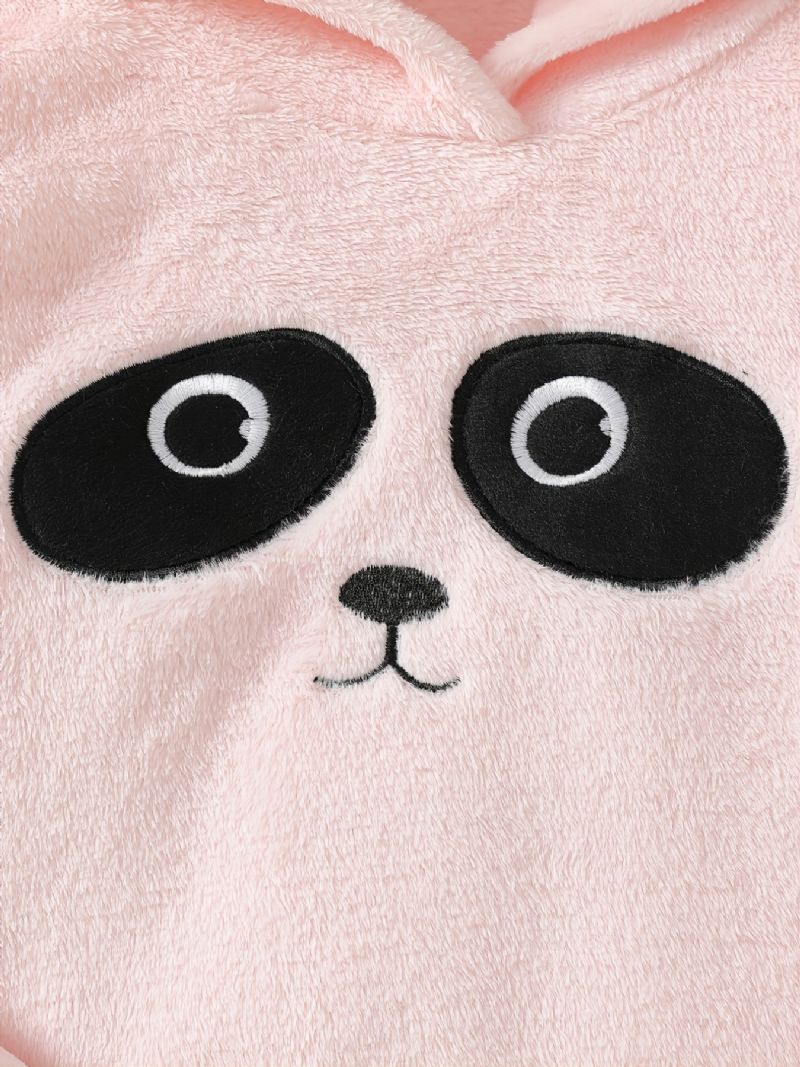 Flickor Söt Tecknad Panda Mönster Flanell Hooded Pyjamas Set Rosa