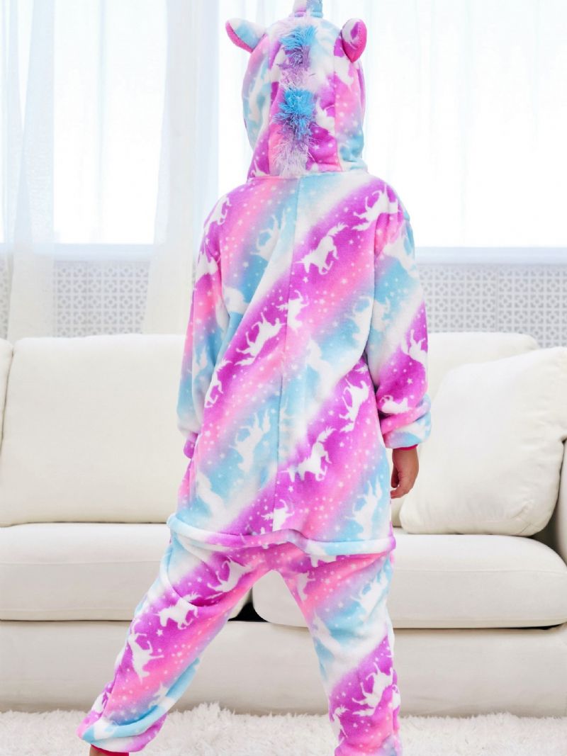 Flickor Söt Unicorn Hooded Pyjamas Fleece Thermal Animal Dräkt För Vinter Hem Party