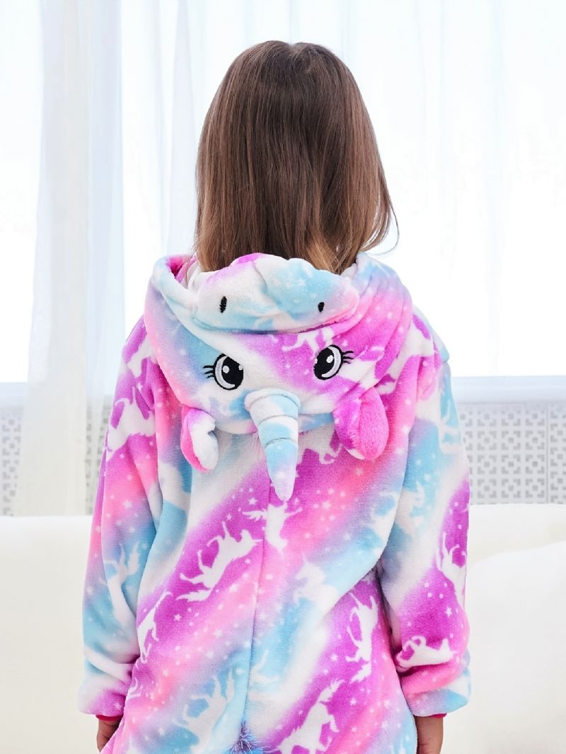 Flickor Söt Unicorn Hooded Pyjamas Fleece Thermal Animal Dräkt För Vinter Hem Party