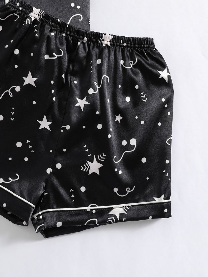 Flickor Star Print Grafisk Satin Lapel Neck Pyjamas Set