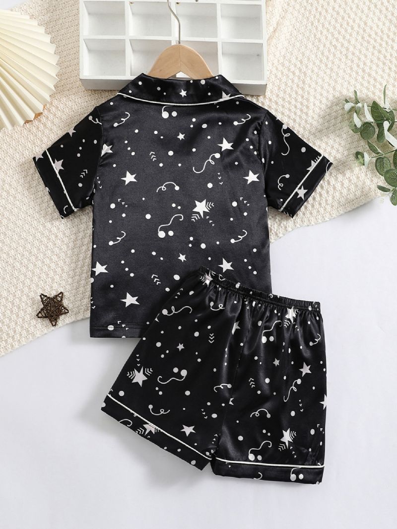 Flickor Star Print Grafisk Satin Lapel Neck Pyjamas Set