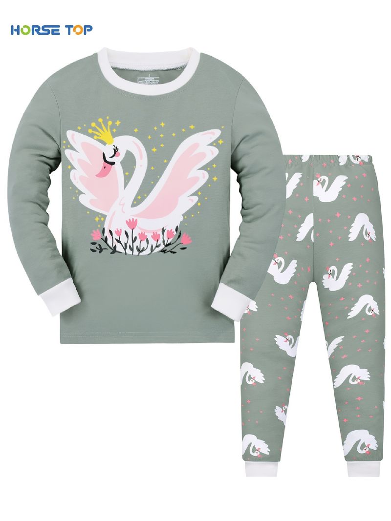 Flickor Swan Sweatshirt + Byxa Set Barnkläder Pyjamas Set Lounge Wear Homewear