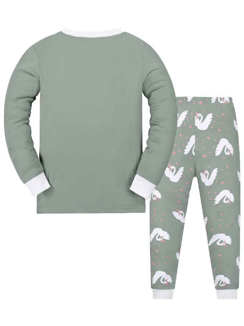 Flickor Swan Sweatshirt + Byxa Set Barnkläder Pyjamas Set Lounge Wear Homewear