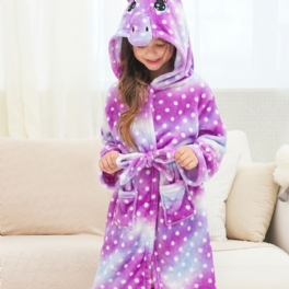 Flickor Unicorn Hooded Morgonrock Lila Galaxy Dots Fleece Barnkläder Sovkläder