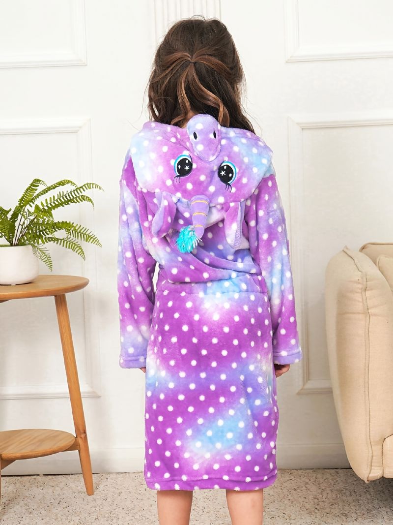 Flickor Unicorn Hooded Morgonrock Lila Galaxy Dots Fleece Barnkläder Sovkläder