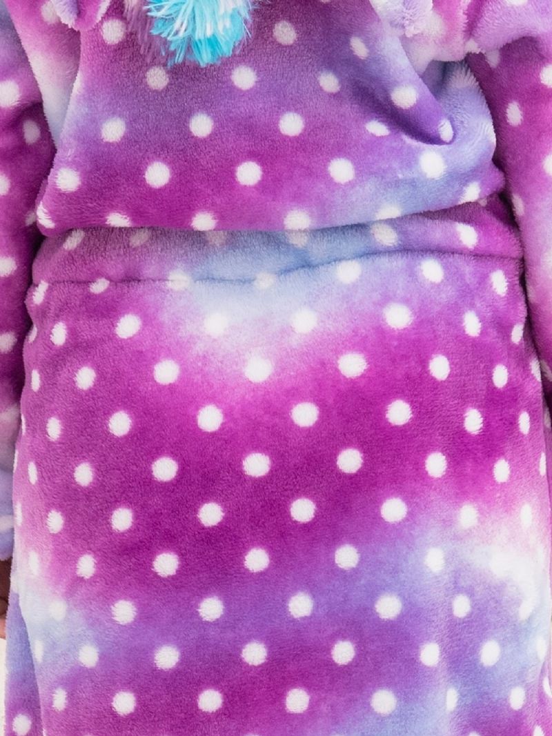 Flickor Unicorn Hooded Morgonrock Lila Galaxy Dots Fleece Barnkläder Sovkläder