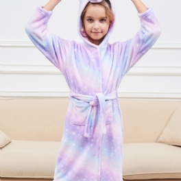 Flickor Unicorn Hooded Morgonrock Ljuslila Galaxy Fleece Barnkläder Sovkläder