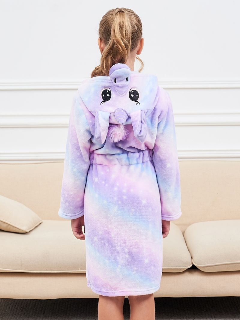 Flickor Unicorn Hooded Morgonrock Ljuslila Galaxy Fleece Barnkläder Sovkläder