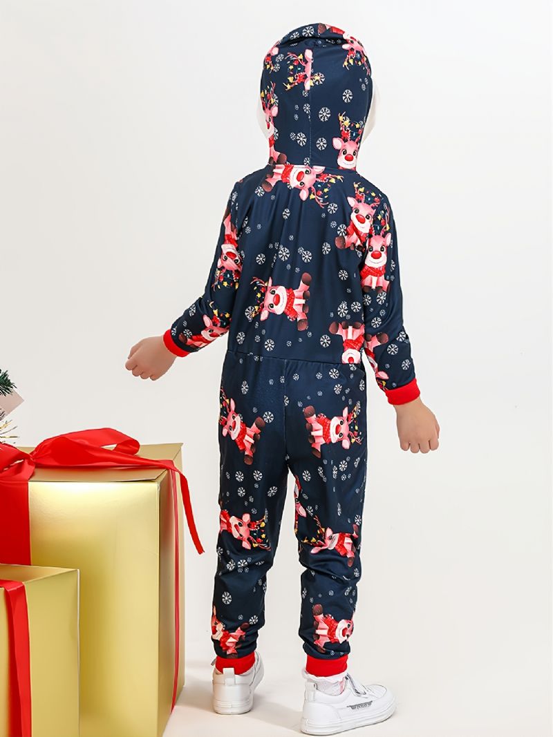 Höst Vinter Barn Hjort Print Julfest Hooded Pyjamas Set