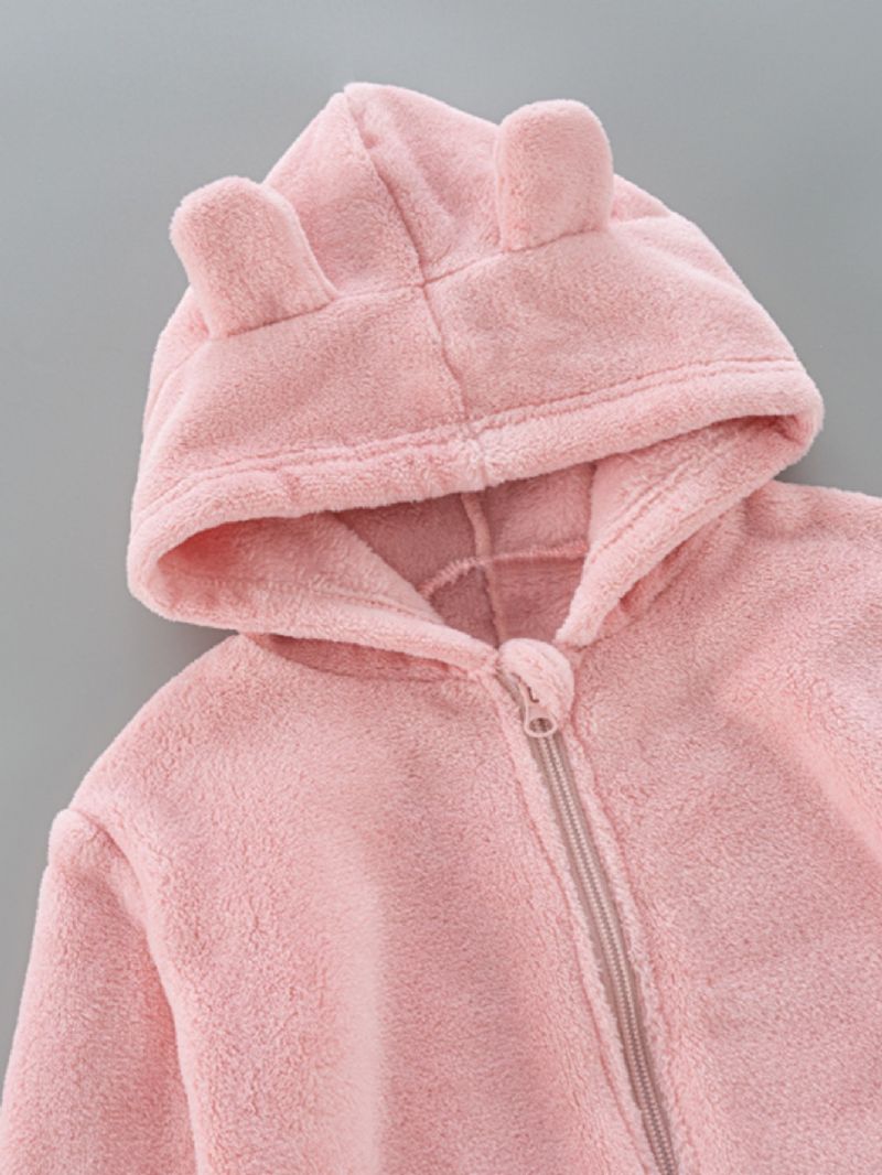 Höst Vinter Flickor Modeabla Rosa Varm Hood Pyjamas I Ett Stycke