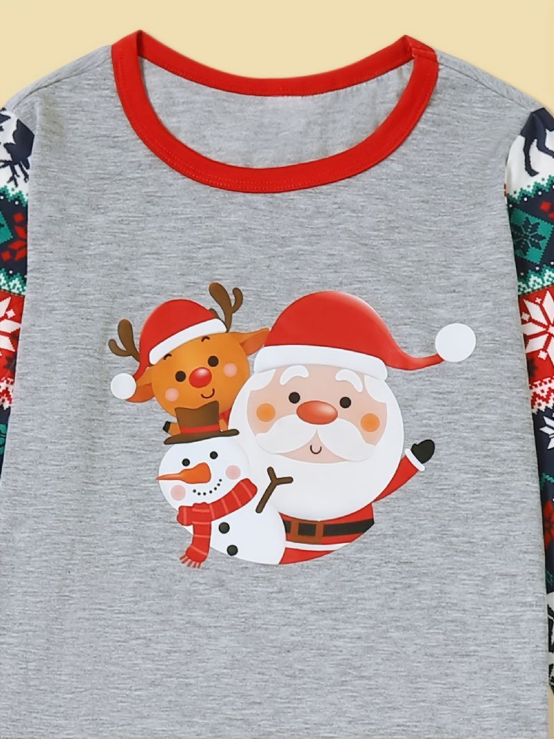 Jul Förälder-barn Santa Claus Älg Print Retro Pyjamas Set