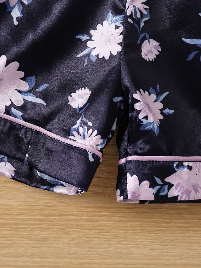 Kortärmad Satinpyjamas För Flickor Med Blommönster För Barnkläder