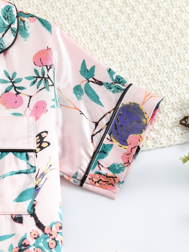 Kortärmade Byxor För Flickor Med Blommönster Casual Pyjamas I Två Delar