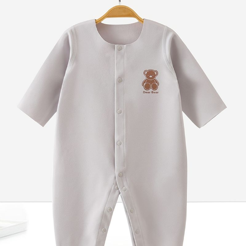 Newborn Bebis Romper Pyjamas Bear Print Enfärgad Jumpsuit Underkläder För Pojkar Flickor