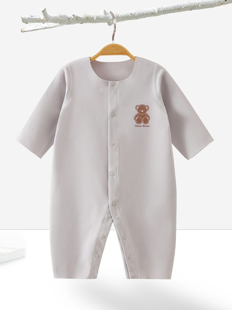 Newborn Bebis Romper Pyjamas Bear Print Enfärgad Jumpsuit Underkläder För Pojkar Flickor