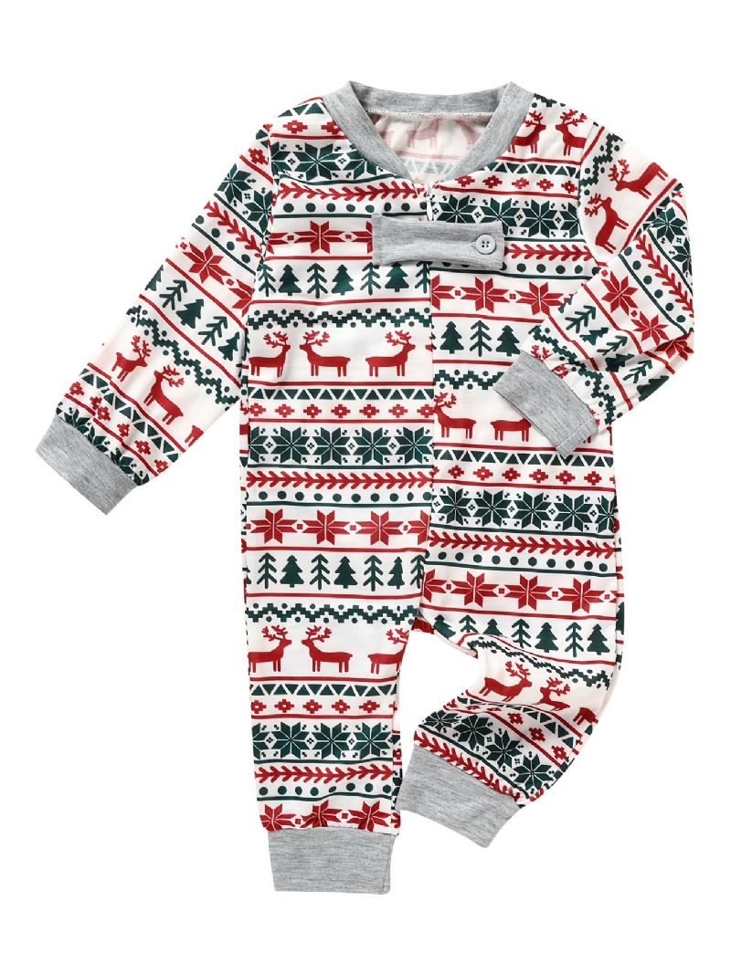 Nyfött Spädbarn Bebis Julbyxa Pyjamas Familjedräkt Jul Älg Julgranstryck Crew Neck Jumpsuit Pojkar Flickor Barnkläder