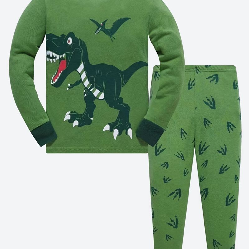 Pojkar 2st Pyjamas Tecknad Dinosaur Jurassic Park Långärmad Bomullsdräkt