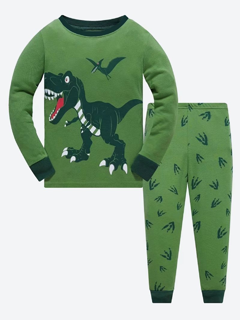 Pojkar 2st Pyjamas Tecknad Dinosaur Jurassic Park Långärmad Bomullsdräkt