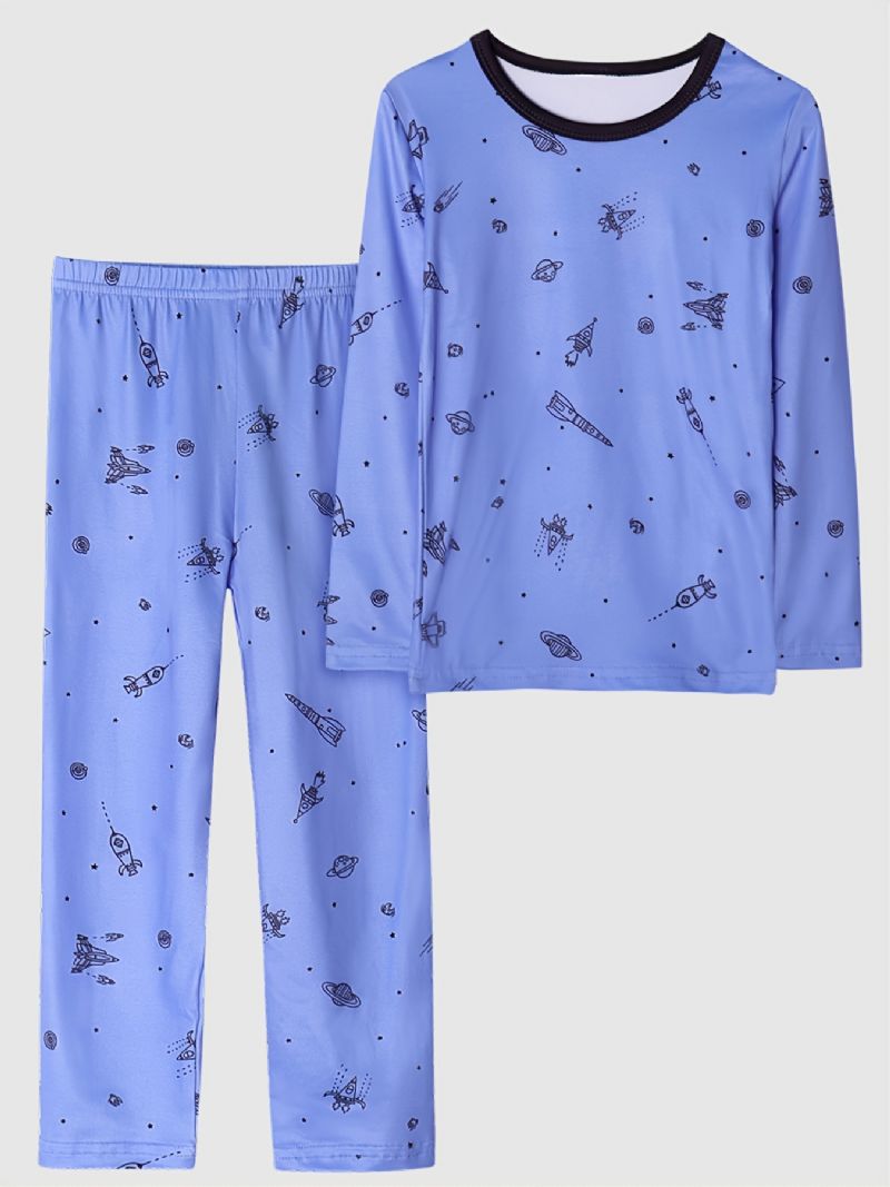 Pojkar Blue Airplane Raket Print Pyjamas Set