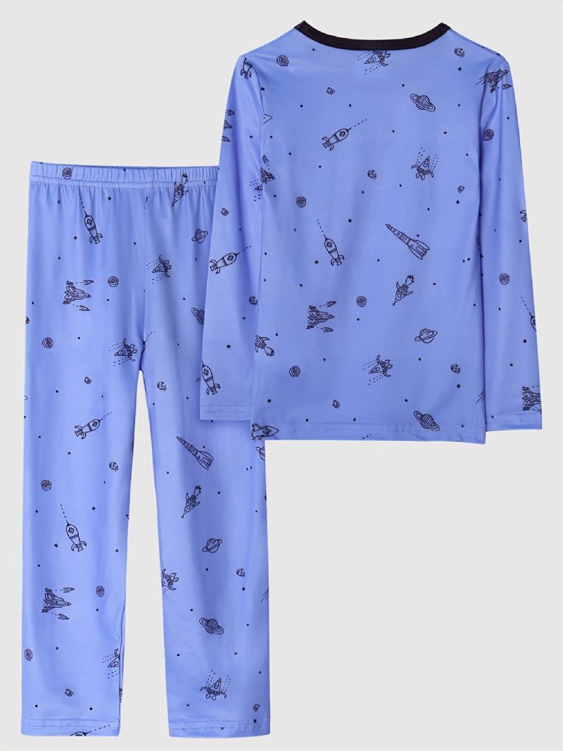 Pojkar Blue Airplane Raket Print Pyjamas Set