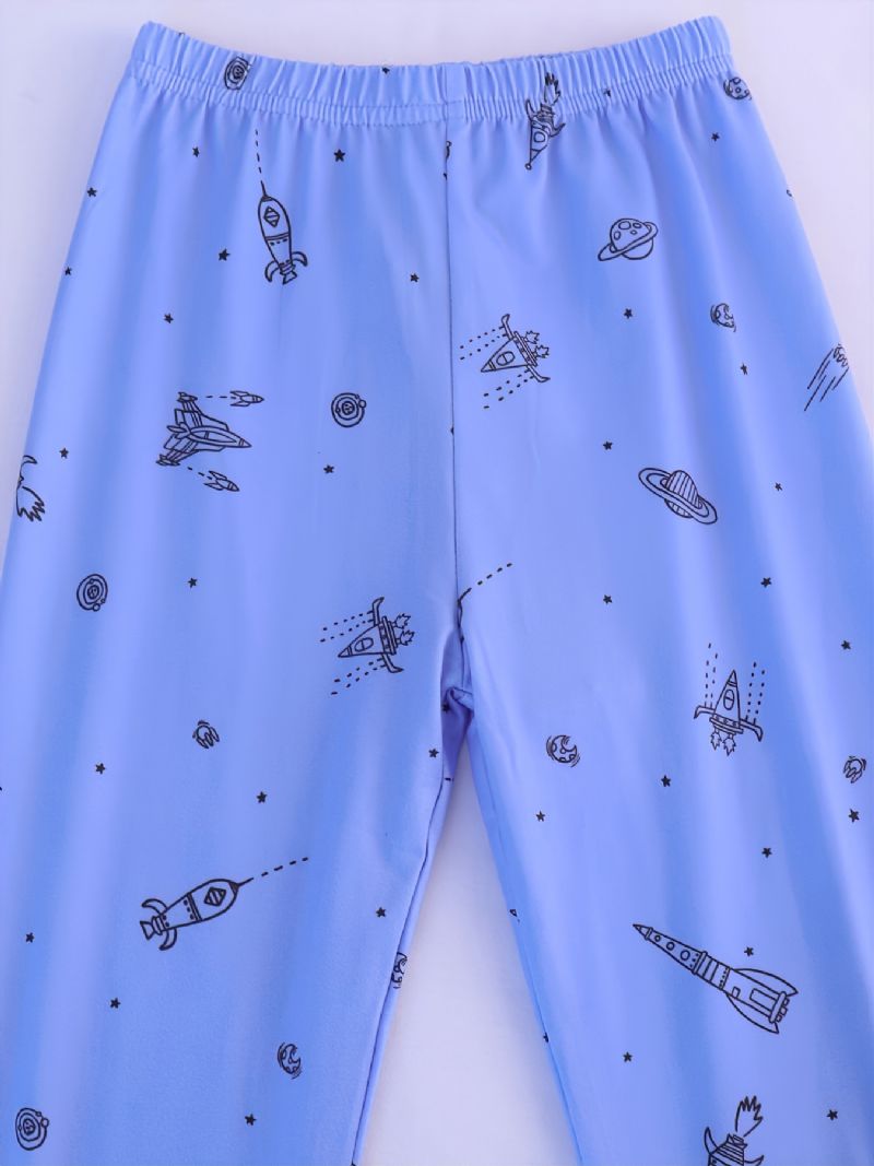 Pojkar Blue Airplane Raket Print Pyjamas Set