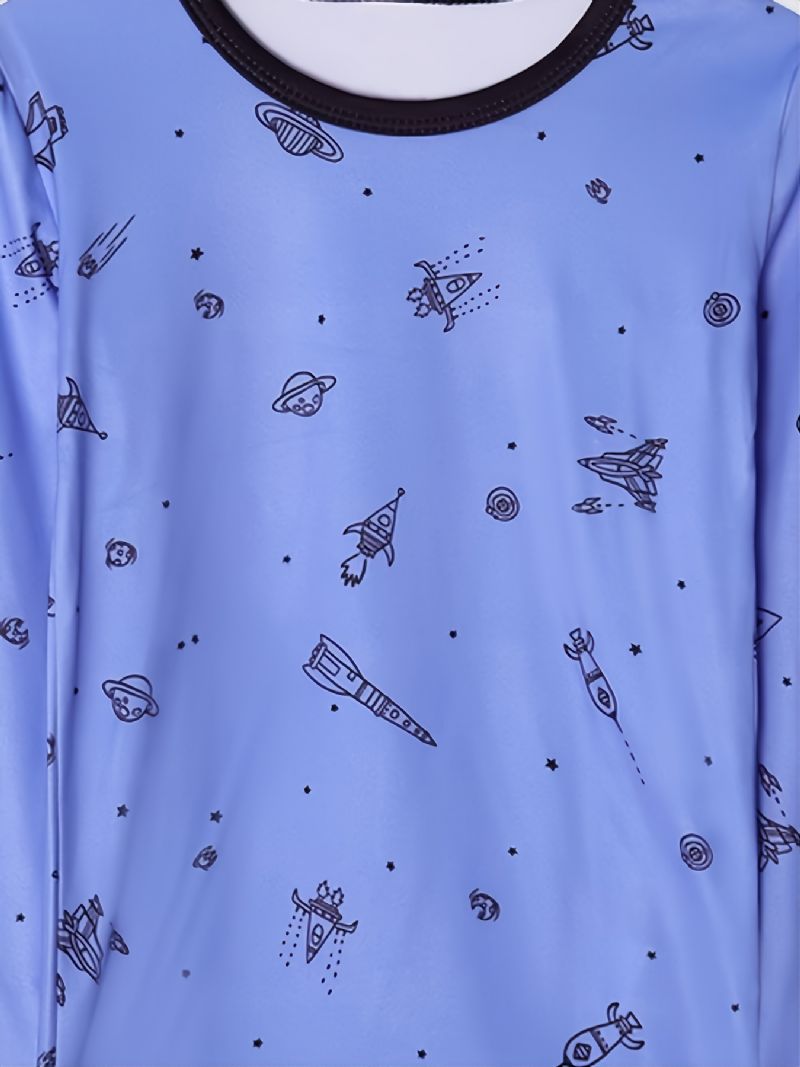 Pojkar Blue Airplane Raket Print Pyjamas Set