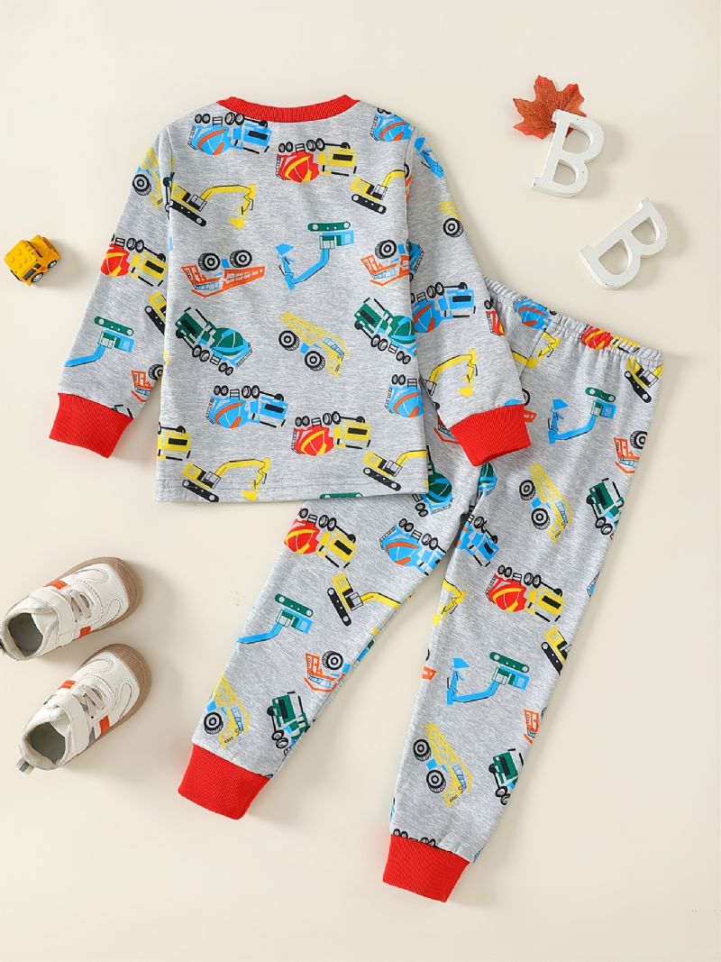 Pojkar Cartoon Car Långärmad Crewneck Top Byxor Pyjamas Set