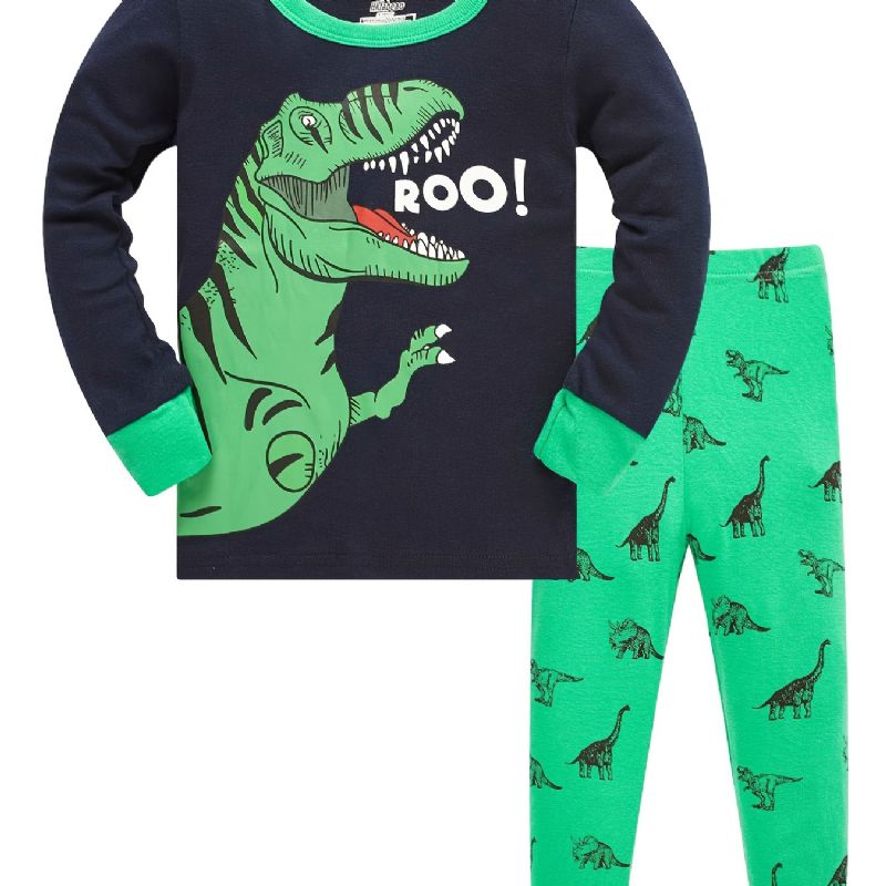 Pojkar Lounge Wear Homewear Långärmad Topp & Matchande Byxor Set Med Tecknad Dinosaurietryck Pyjamasset