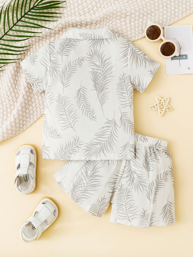 Pojkar Plant Print Kortärmad Skjorta Med Fickor + Shorts Set Pyjamas Barnkläder