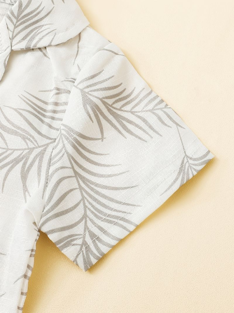 Pojkar Plant Print Kortärmad Skjorta Med Fickor + Shorts Set Pyjamas Barnkläder