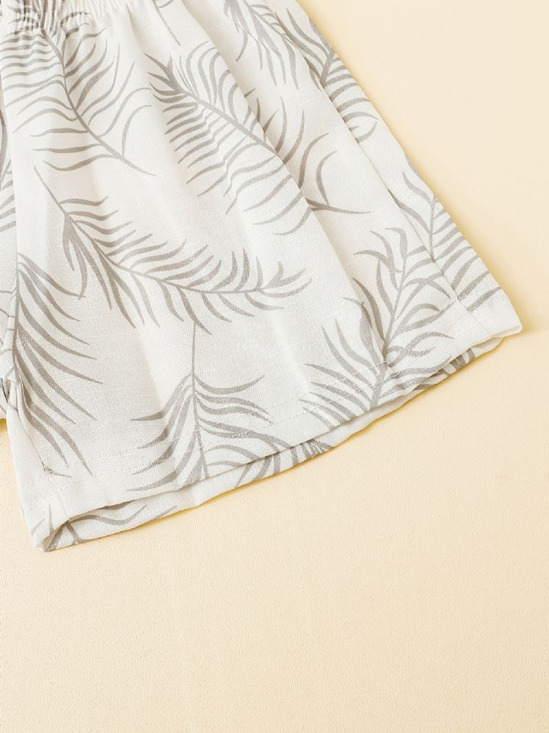 Pojkar Plant Print Kortärmad Skjorta Med Fickor + Shorts Set Pyjamas Barnkläder