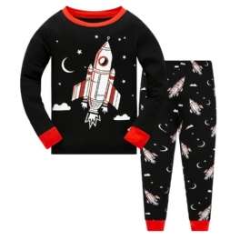 Pojkar Pyjamas Rocket Print Glow-in-the-dark Rundhalsad Långärmad Topp Och Byxa Set