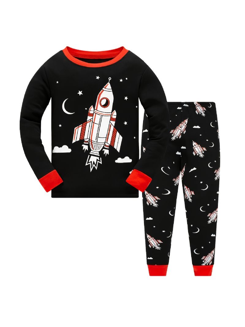 Pojkar Pyjamas Rocket Print Glow-in-the-dark Rundhalsad Långärmad Topp Och Byxa Set