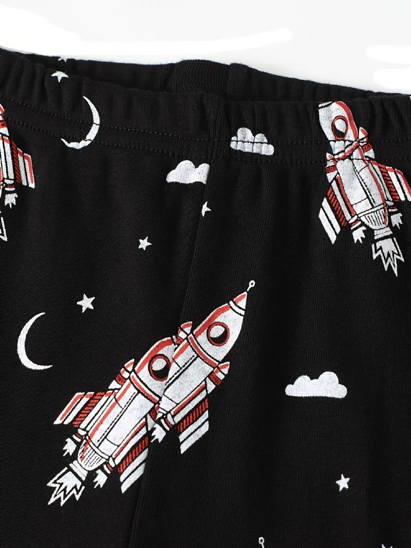 Pojkar Pyjamas Rocket Print Glow-in-the-dark Rundhalsad Långärmad Topp Och Byxa Set