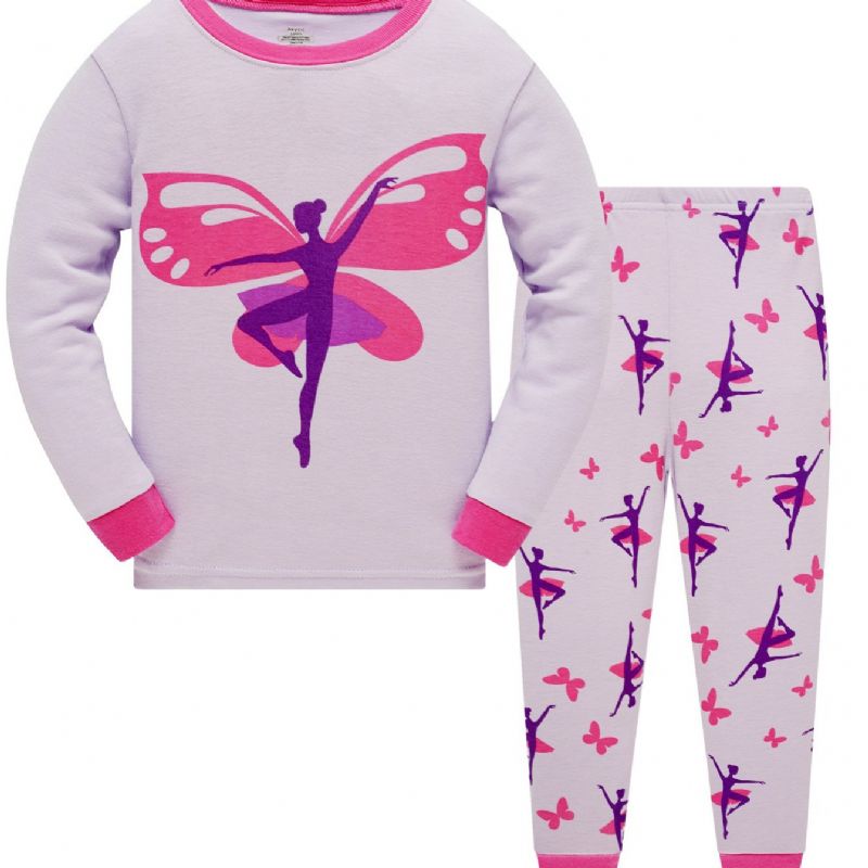 Popshion 2st Flickor Butterfly Dancer Tecknad Kontrasttopp & Pyjamasbyxor