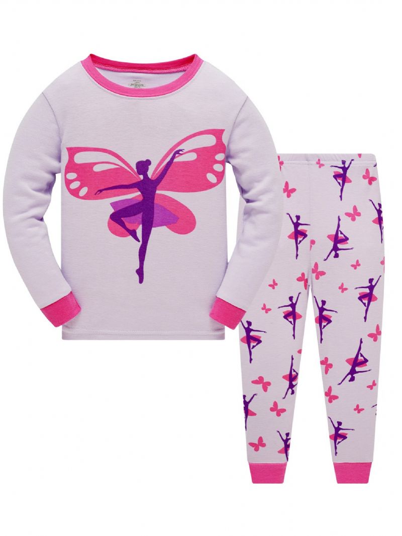 Popshion 2st Flickor Butterfly Dancer Tecknad Kontrasttopp & Pyjamasbyxor