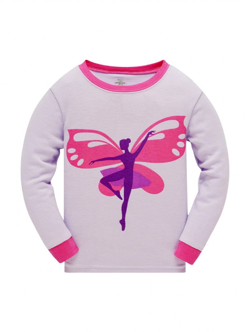 Popshion 2st Flickor Butterfly Dancer Tecknad Kontrasttopp & Pyjamasbyxor