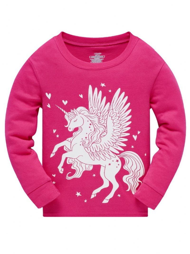 Popshion 2st Flickor Fluorescerande Unicorn Glödande Tecknad Djur Långärmad Pyjamas Bomullsdräkt