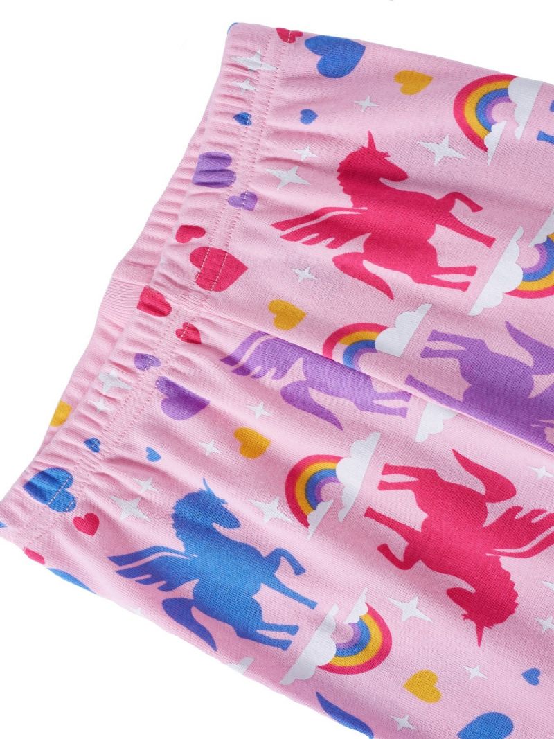 Popshion 2st Flickor Fluorescerande Unicorn Glödande Tecknad Djur Långärmad Pyjamas Bomullsdräkt