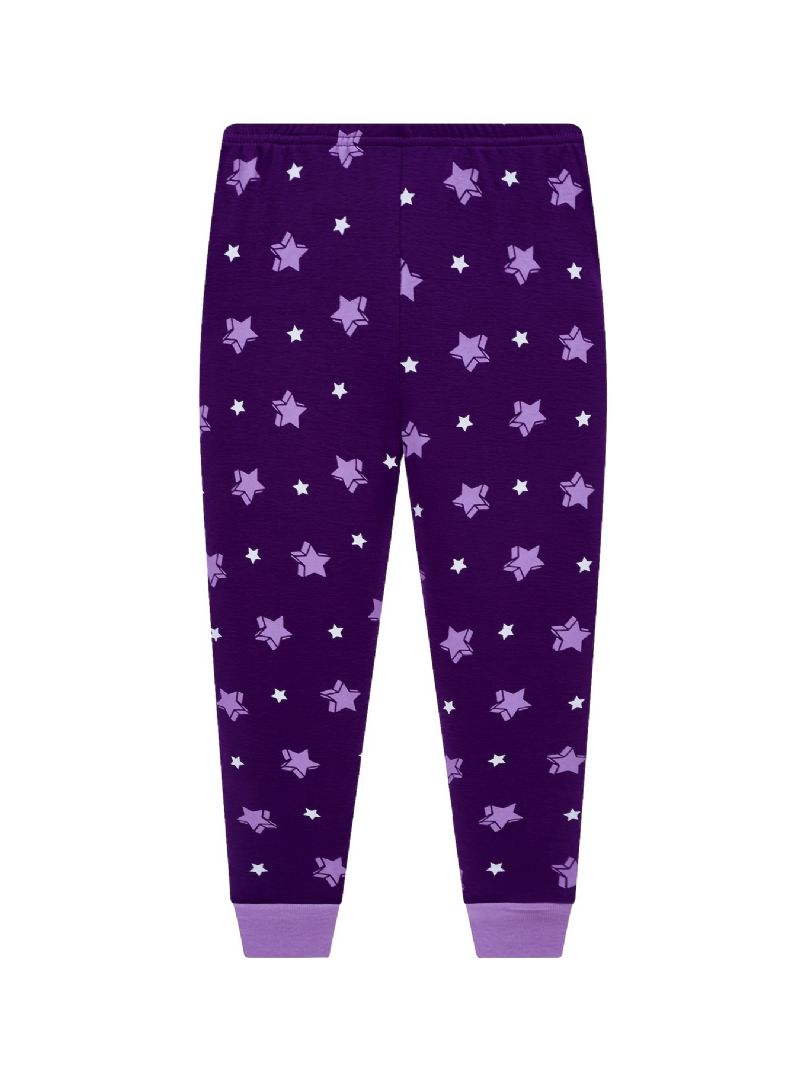 Popshion 2st Flickor Fluorescerande Unicorn Glödande Tecknad Lila Långärmad Pyjamas Bomullsdräkt