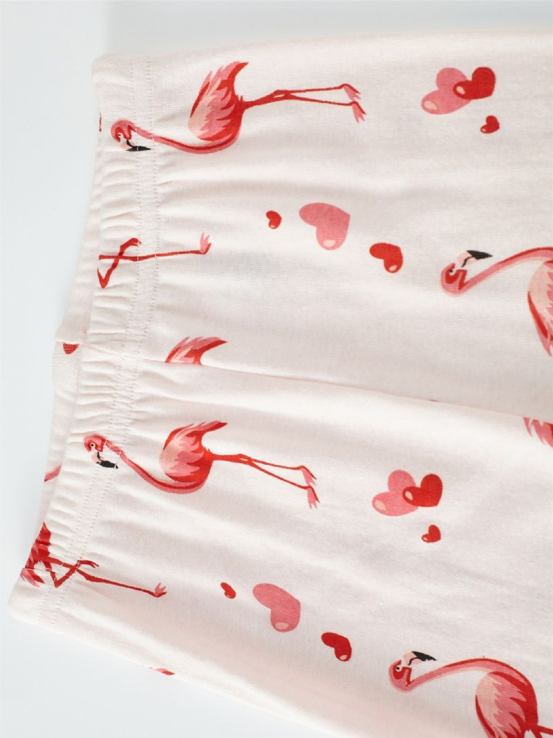 Popshion 2st Flickor Söt Flamingo Tecknad Djur Topp & Kontrast Trim Pyjamas Byxor Set