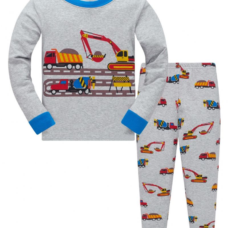 Popshion 2st Pojkar Grävmaskin Print Cartoon Car Pyjamas Set