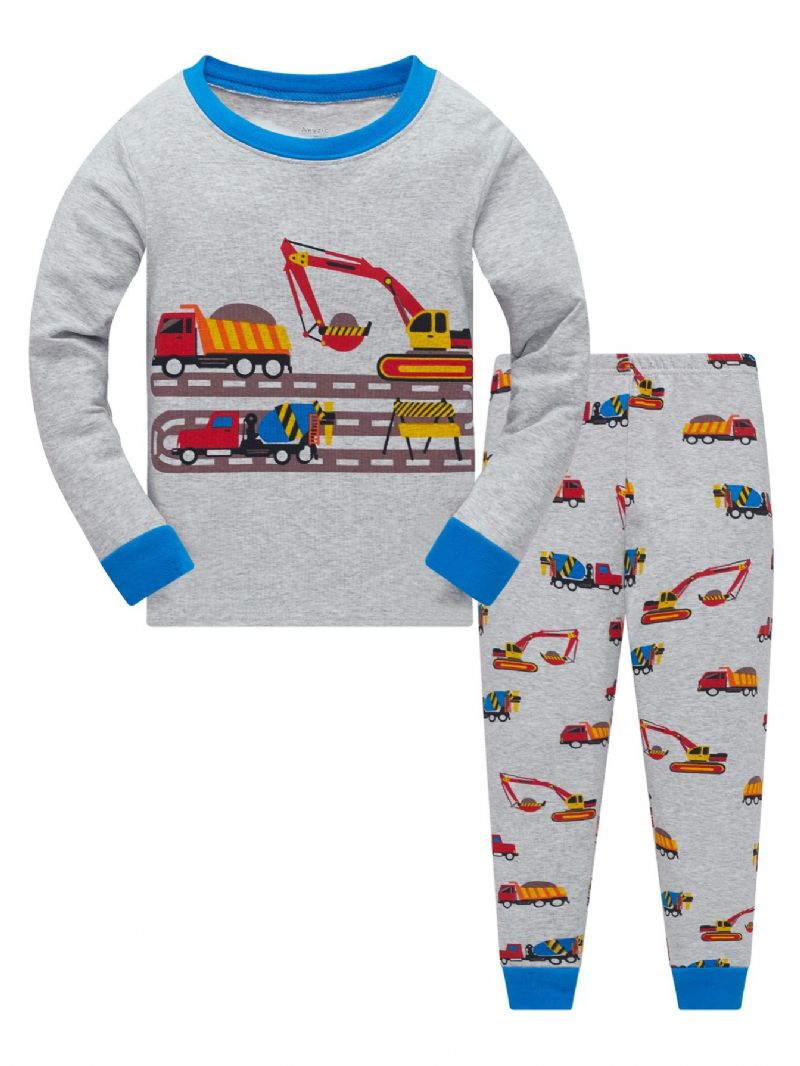 Popshion 2st Pojkar Grävmaskin Print Cartoon Car Pyjamas Set